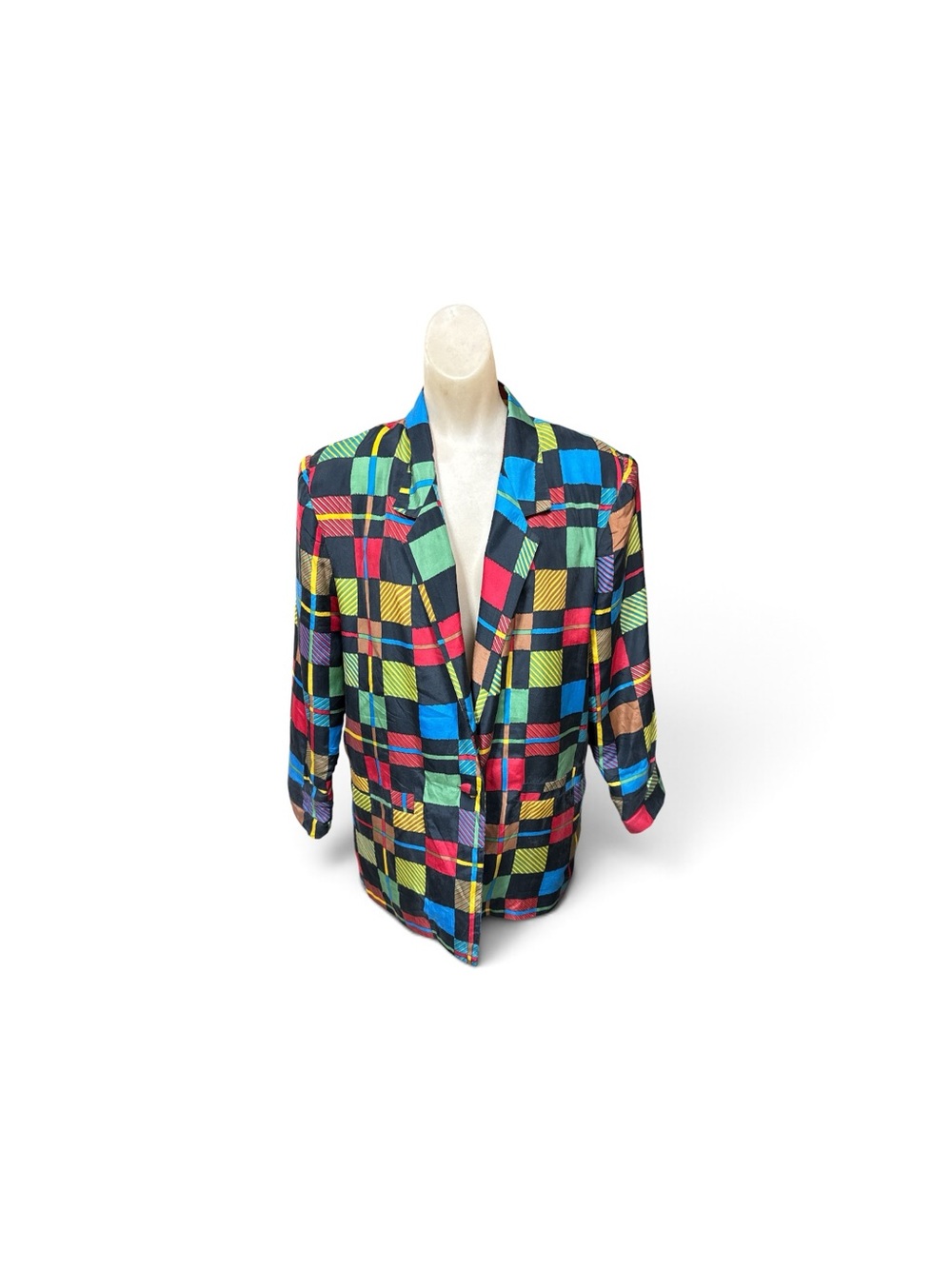 Vintage 1980s Carol Horn 100% Silk Geometric Blazer Jacket Medium Colorful